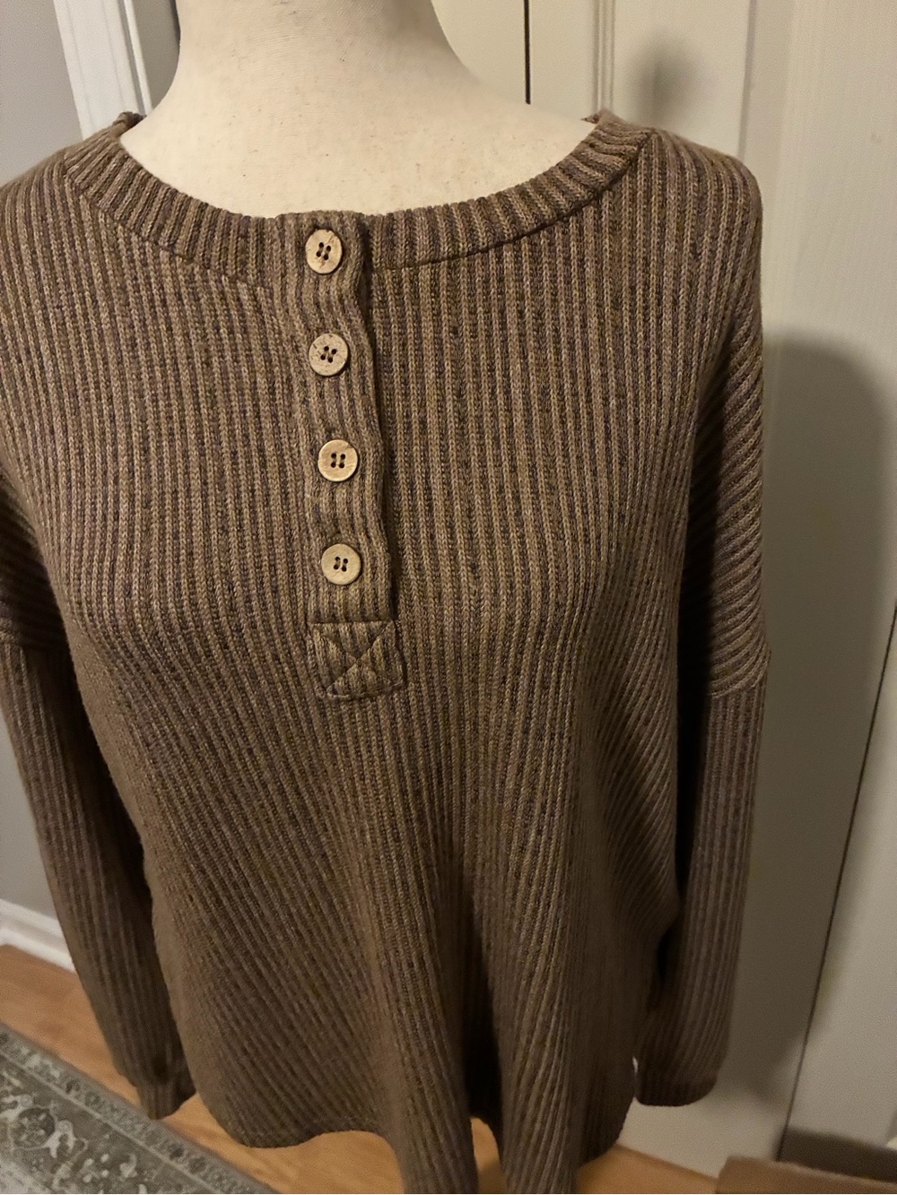 Blu Pepper Ribbed Button Henley Sweater in Brown